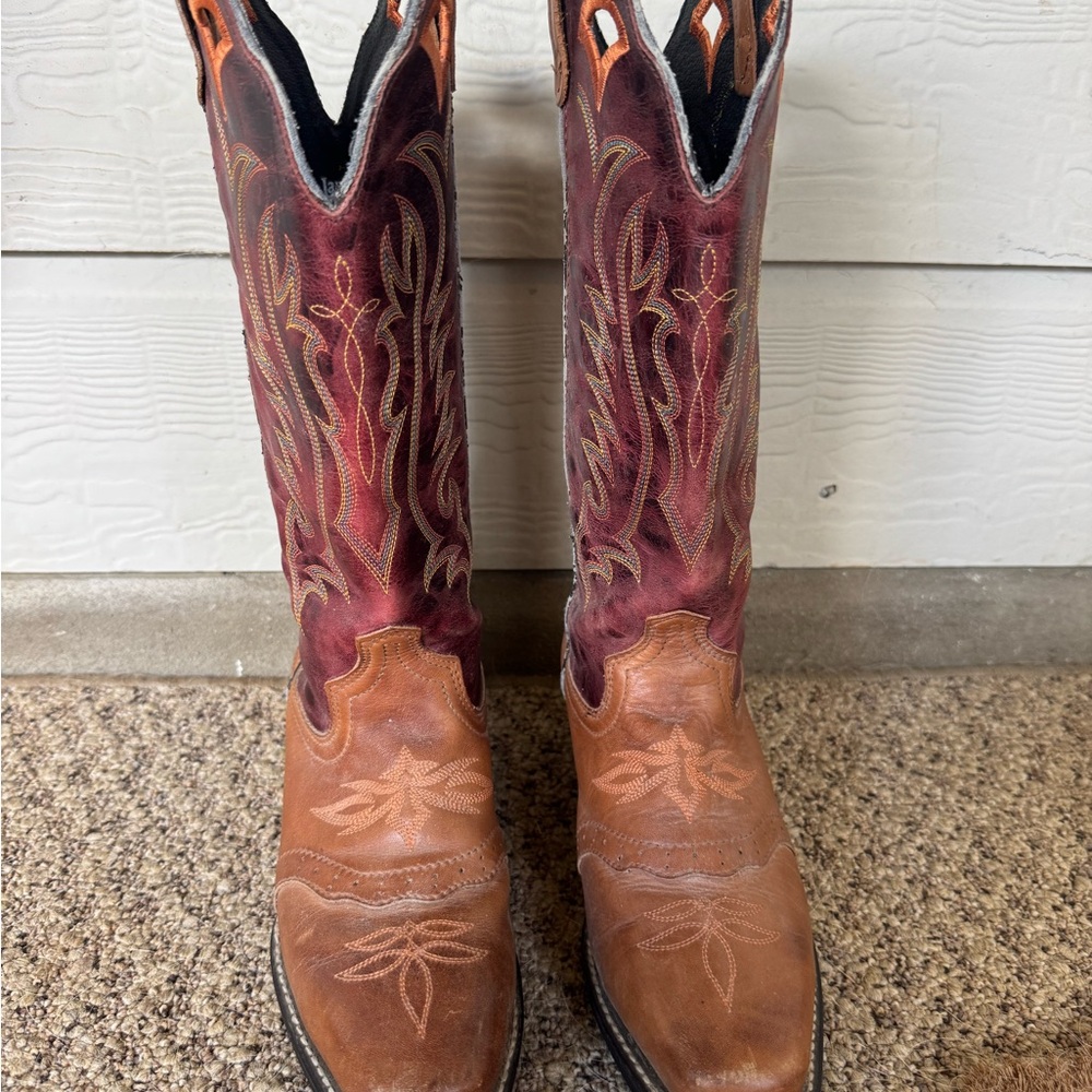 Laredo Brown and Burgundy Cowboy Boots